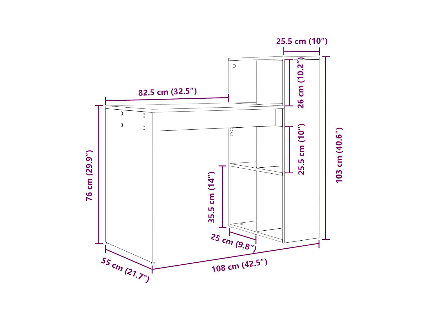 Sonoma Eiken Bureau 108 x 55 x 103,5 cm Technisch Hout