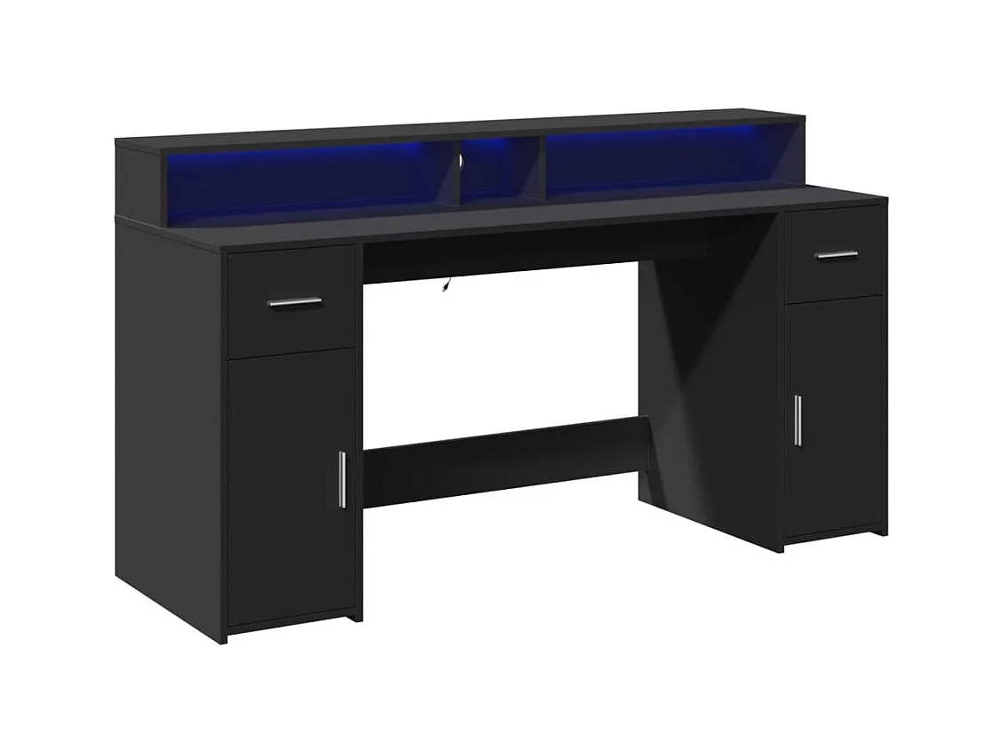 Bureau met LED-verlichting zwart 160x55x91 cm bewerkt hout
