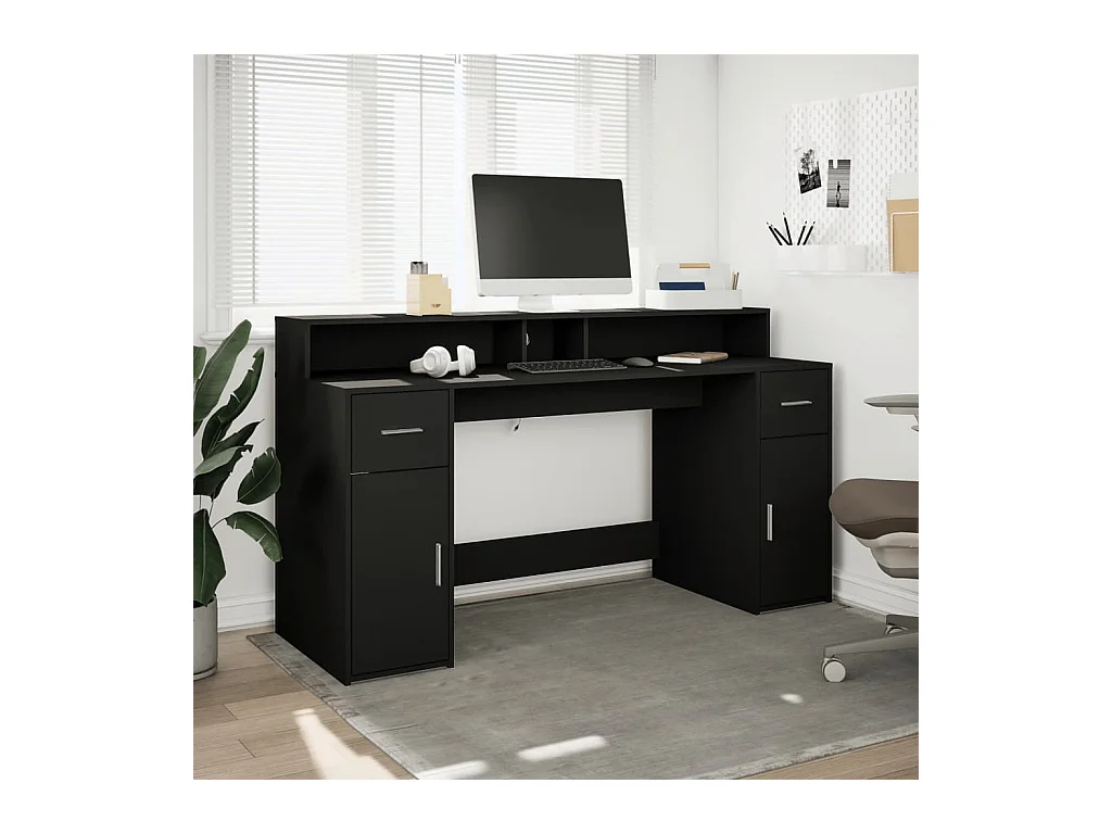 Bureau met LED-verlichting zwart 160x55x91 cm bewerkt hout