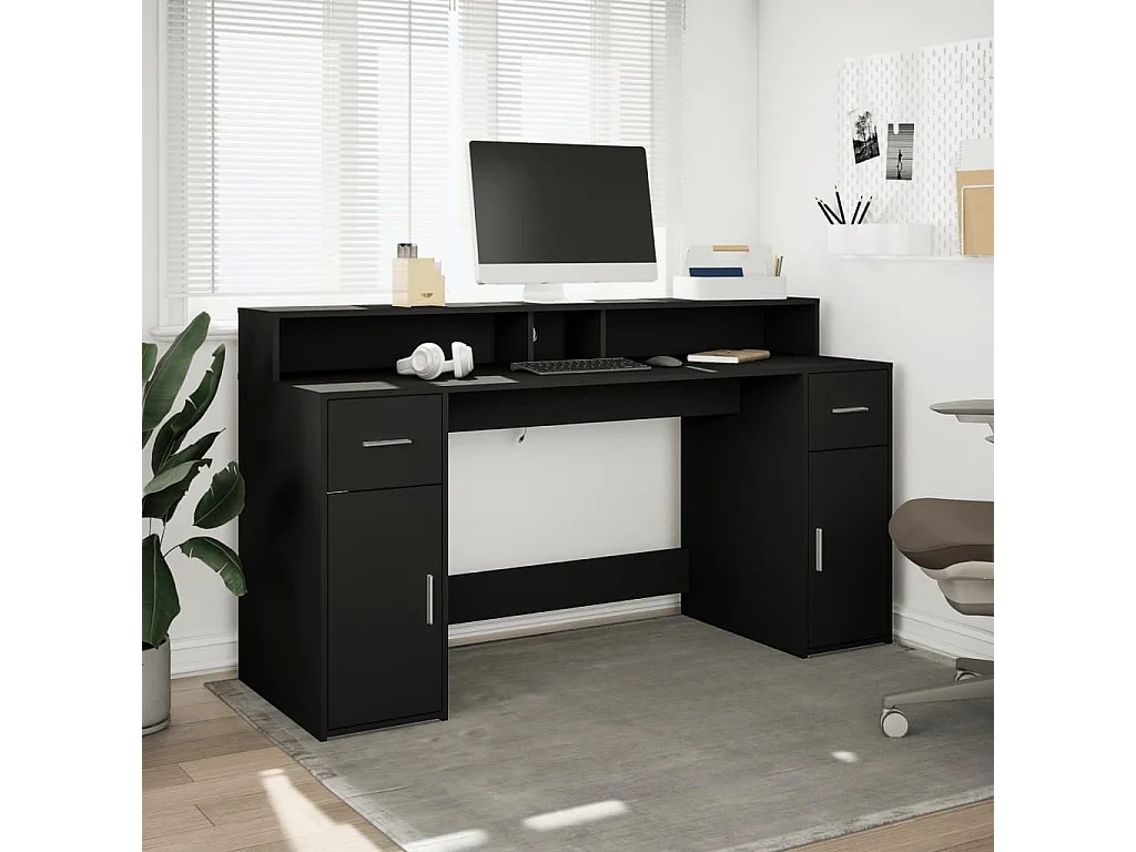 Scrivania con luci LED nera 160x55x91 cm in legno ingegnerizzato