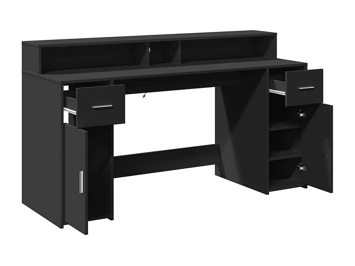 Scrivania con luci LED nera 160x55x91 cm in legno ingegnerizzato