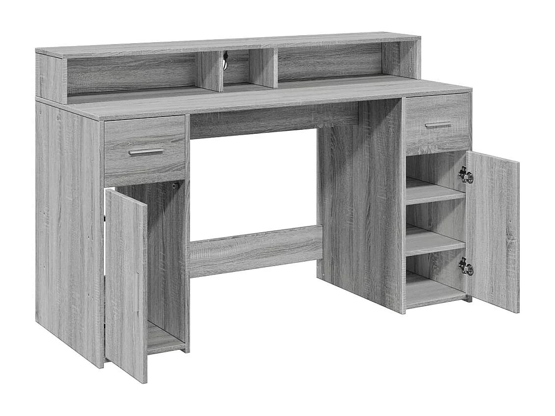 Sonoma Grijs Bureau en LED-verlichting 140x55x91 cm Gemaakt van bewerkt hout