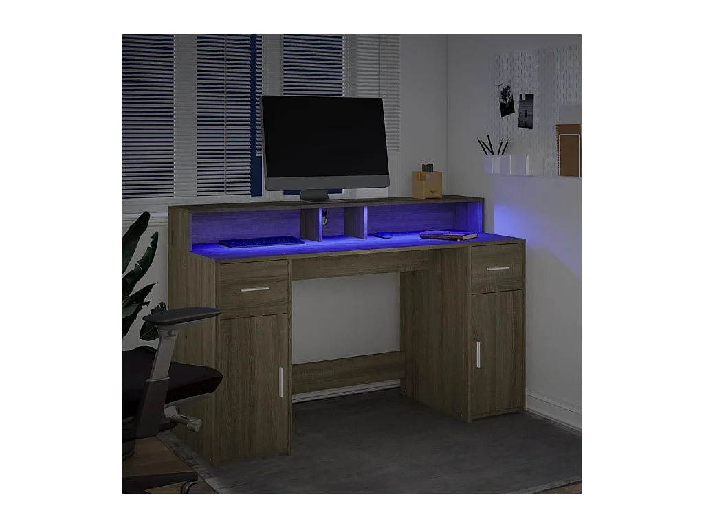 Escritorio con luces LED de madera de ingeniería de roble Sonoma