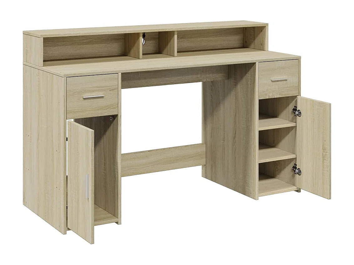 Scrivania con luci a LED in legno ingegnerizzato rovere Sonoma