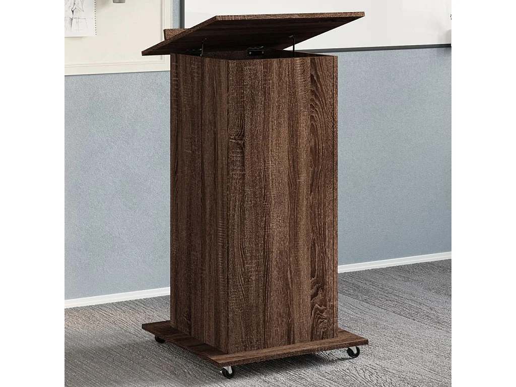 Pupitre et roues et tiroir chêne marron bois d'ingénierie