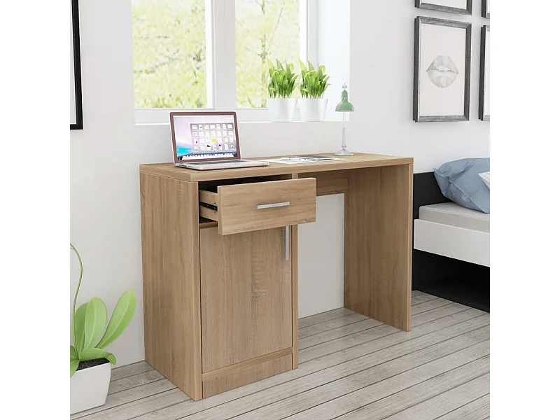 Bureau met lade en kast Eiken 100x40x73 cm