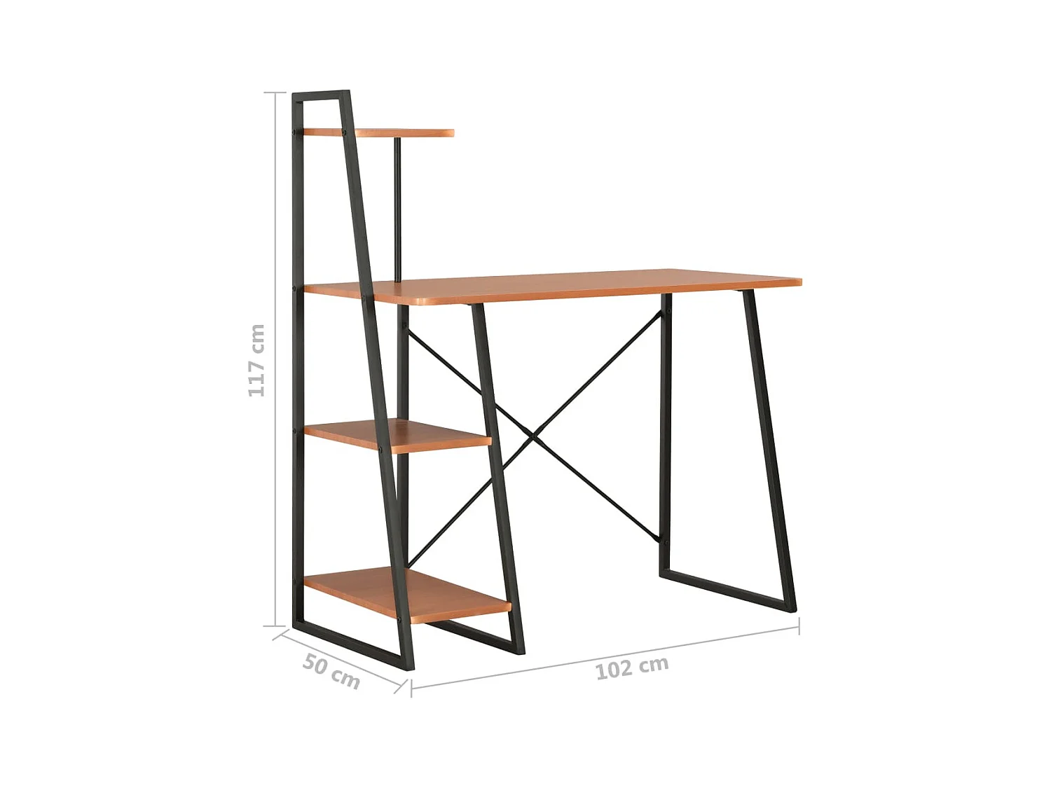 Escritorio con estante Negro y marrón 102x50x117 cm