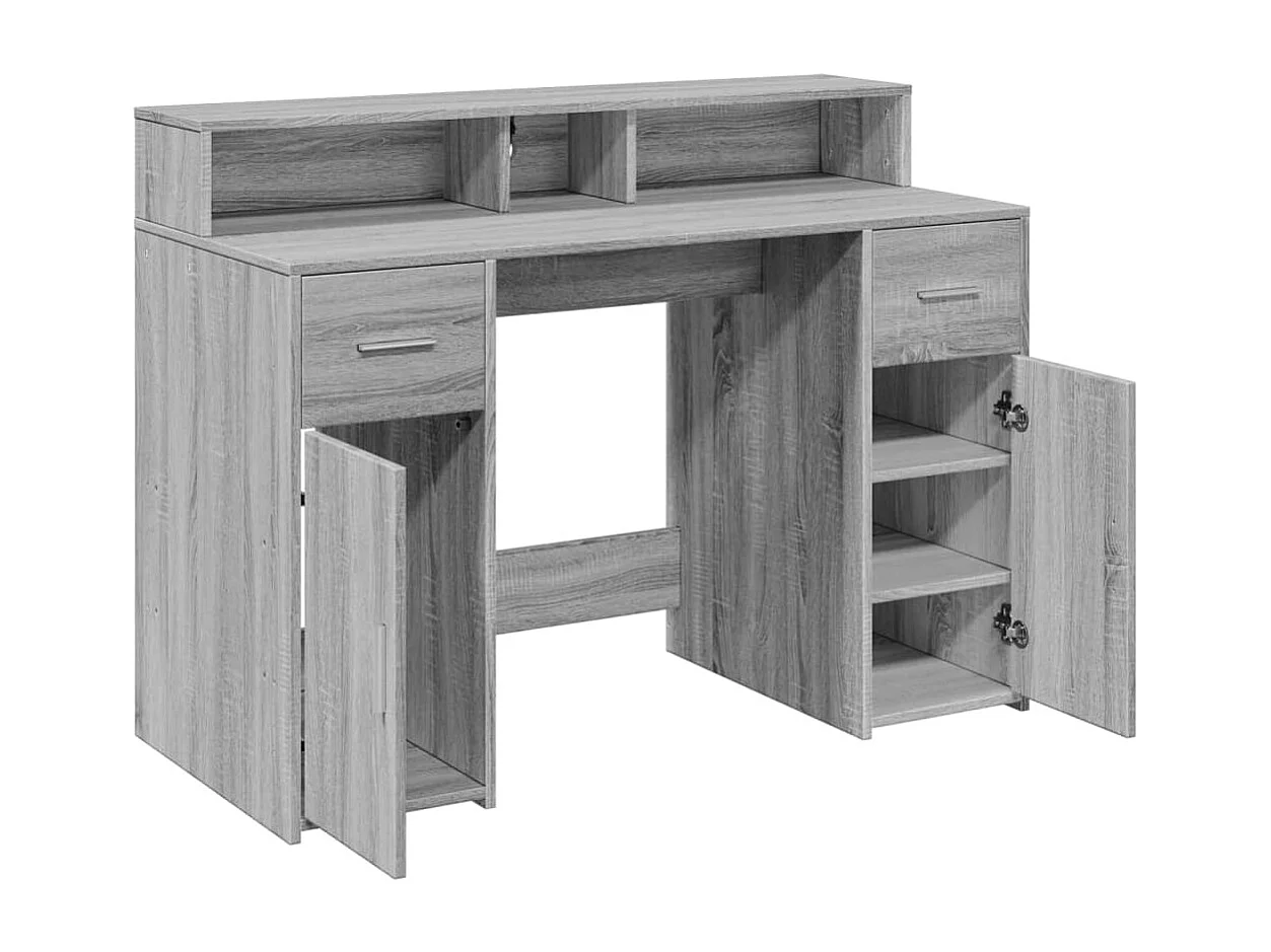 Sonoma Grey Bureau en LED-verlichting 120x55x91cm Gemaakt van bewerkt hout