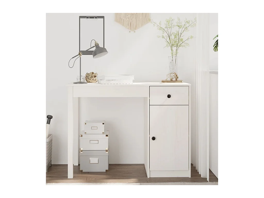 Bureau Blanc 100x50x75 cm Bois massif de pin