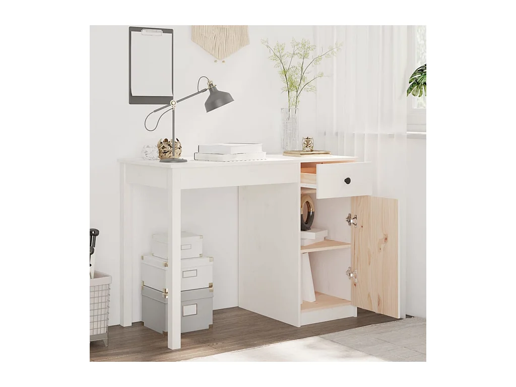 Bureau Blanc 100x50x75 cm Bois massif de pin