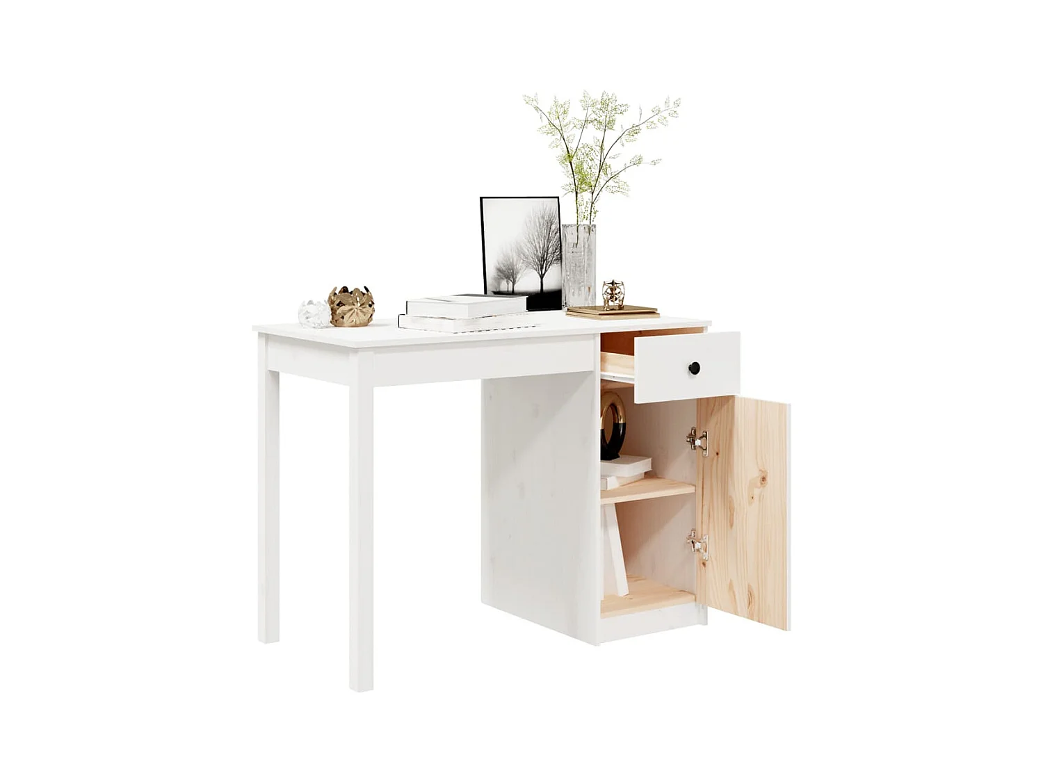 Bureau Blanc 100x50x75 cm Bois massif de pin