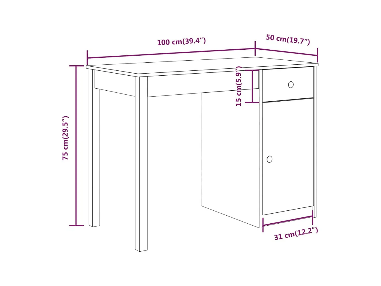 Bureau Blanc 100x50x75 cm Bois massif de pin