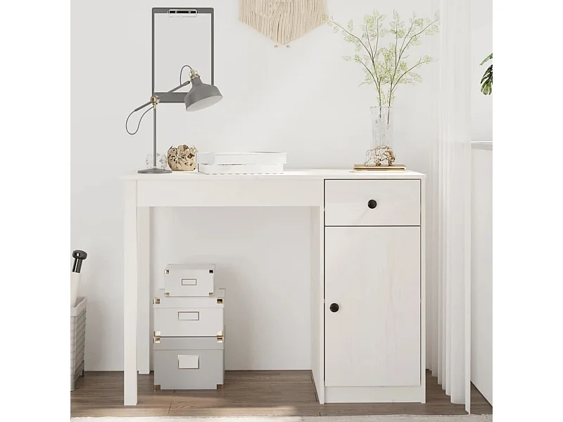 Bureau Blanc 100x50x75 cm Bois massif de pin