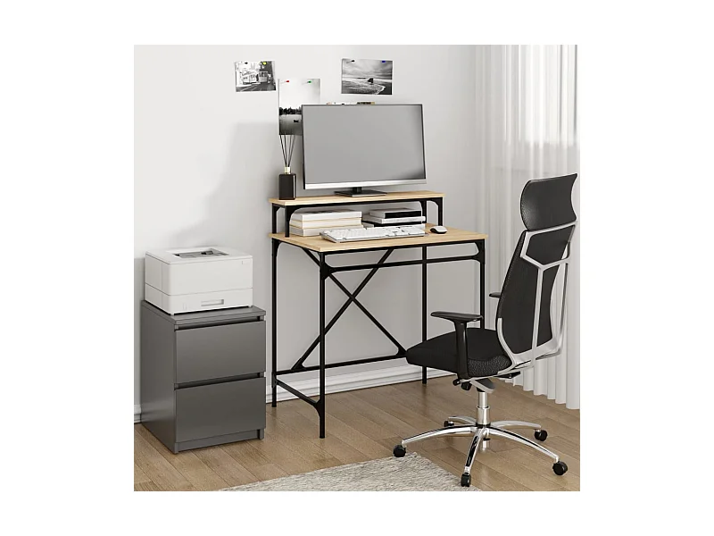 Bureau chêne sonoma 80x50x90 cm bois d'ingénierie et fer