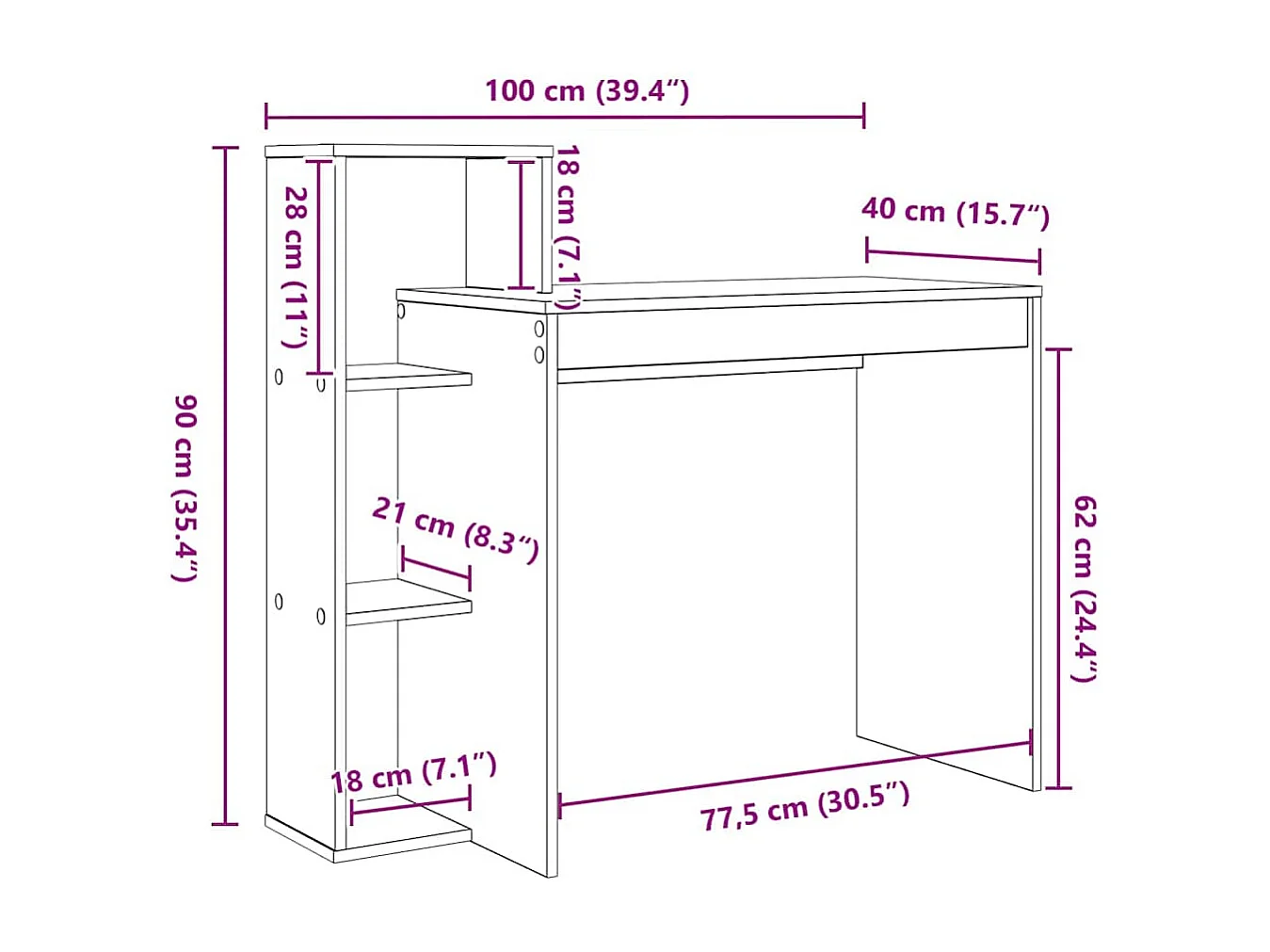 Bureau chêne artisanal 100 x 40 x 90 cm Bois d'ingénierie