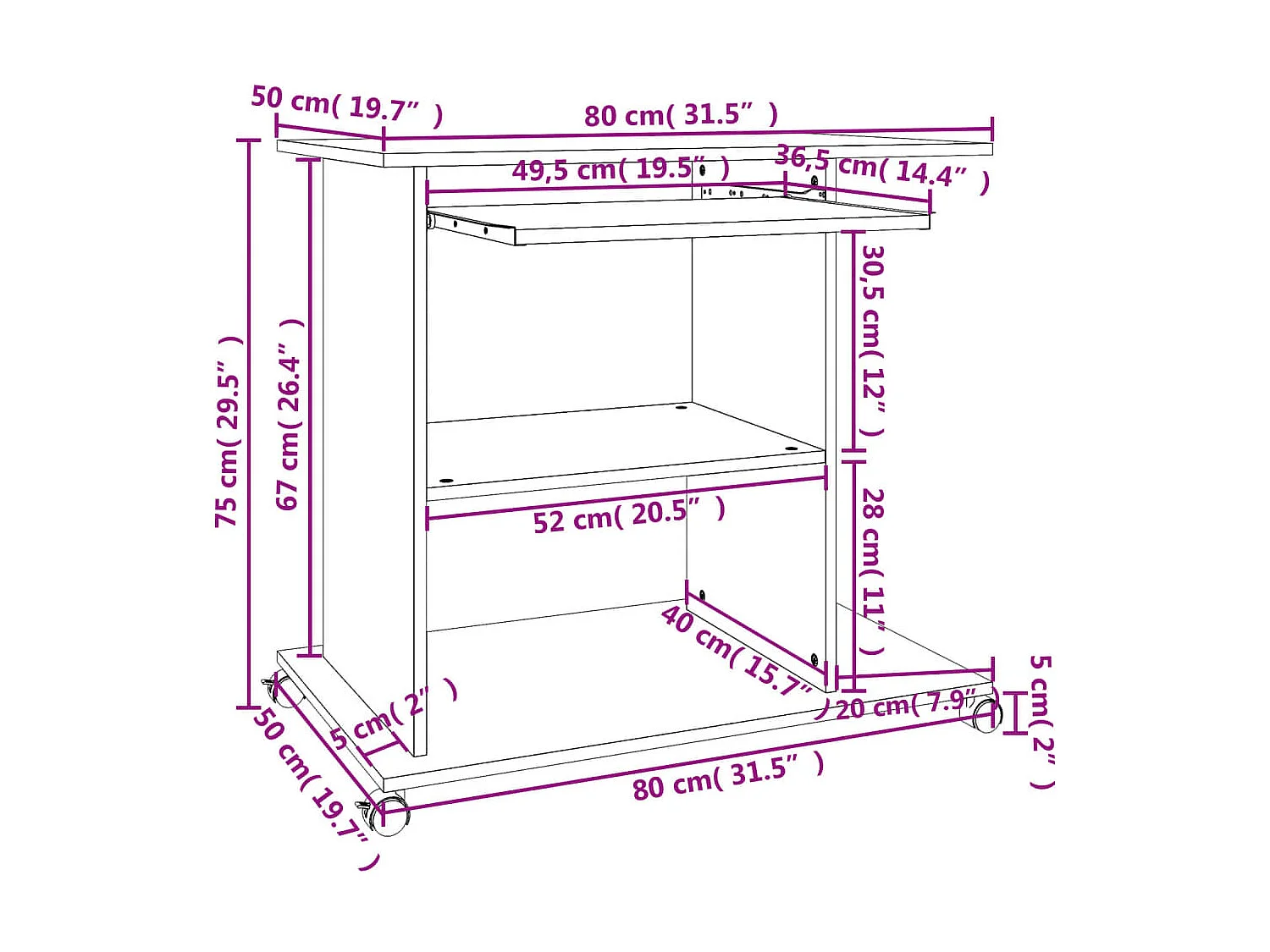 Escritorio de computadora negro 80x50x75 cm Madera de ingeniería