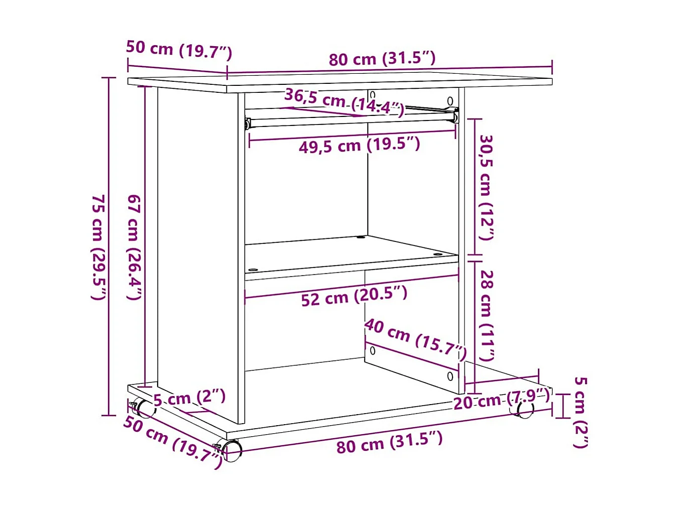 Scrivania per computer in legno antico 80x50x75 cm in legno ingegnerizzato
