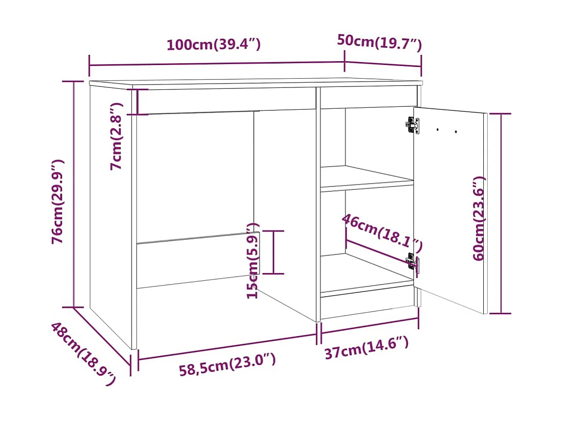 Scrivania in rovere affumicato 100x50x76 cm in legno ingegnerizzato