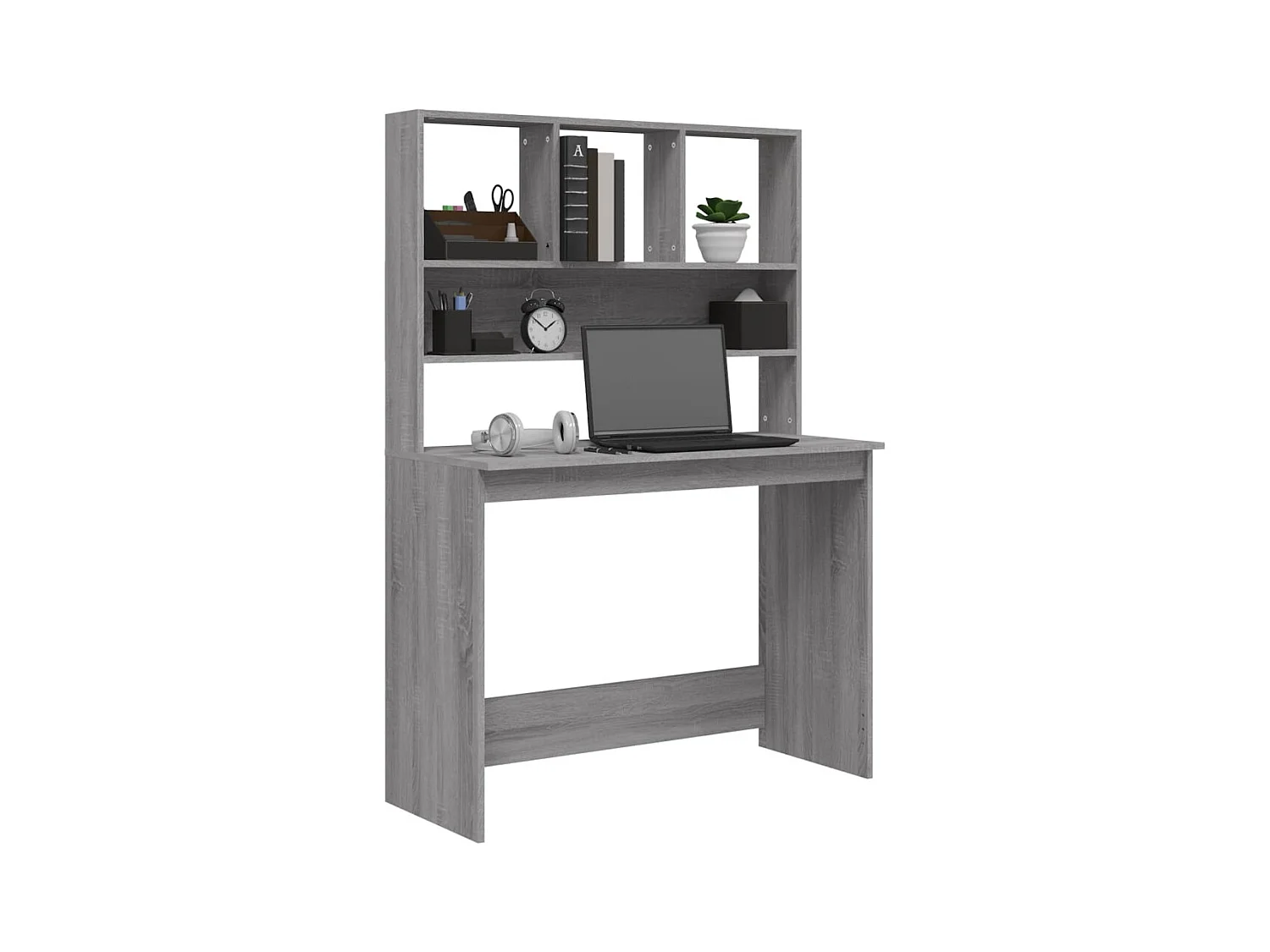 Escritorio Sonoma gris con estantes de madera de ingeniería, 102 x 45 x 148 cm