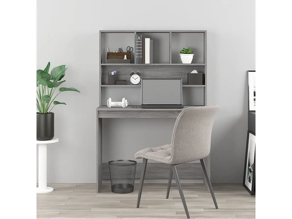 Scrivania Sonoma Grey con ripiani 102x45x148cm in legno ingegnerizzato