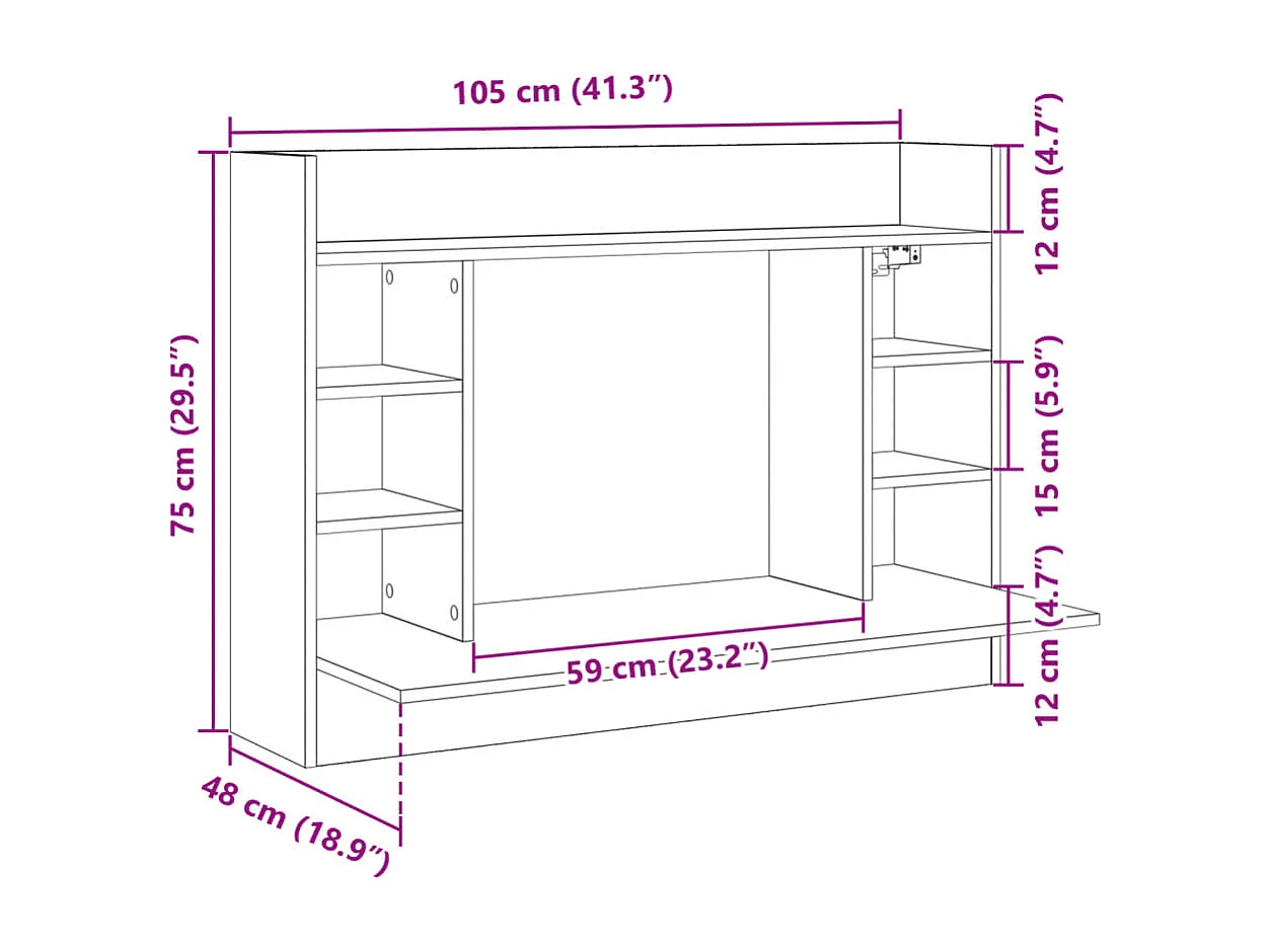 Bureau mural chêne marron 105x48x75 cm bois d'ingénierie