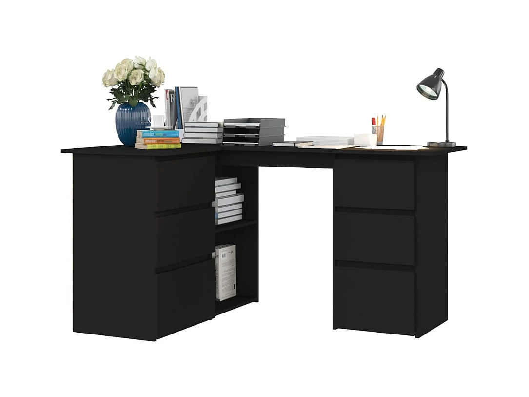 Zwart hoekbureau 145x100x76 cm bewerkt hout