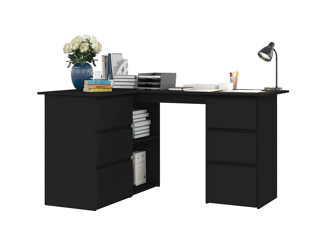 Zwart hoekbureau 145x100x76 cm bewerkt hout