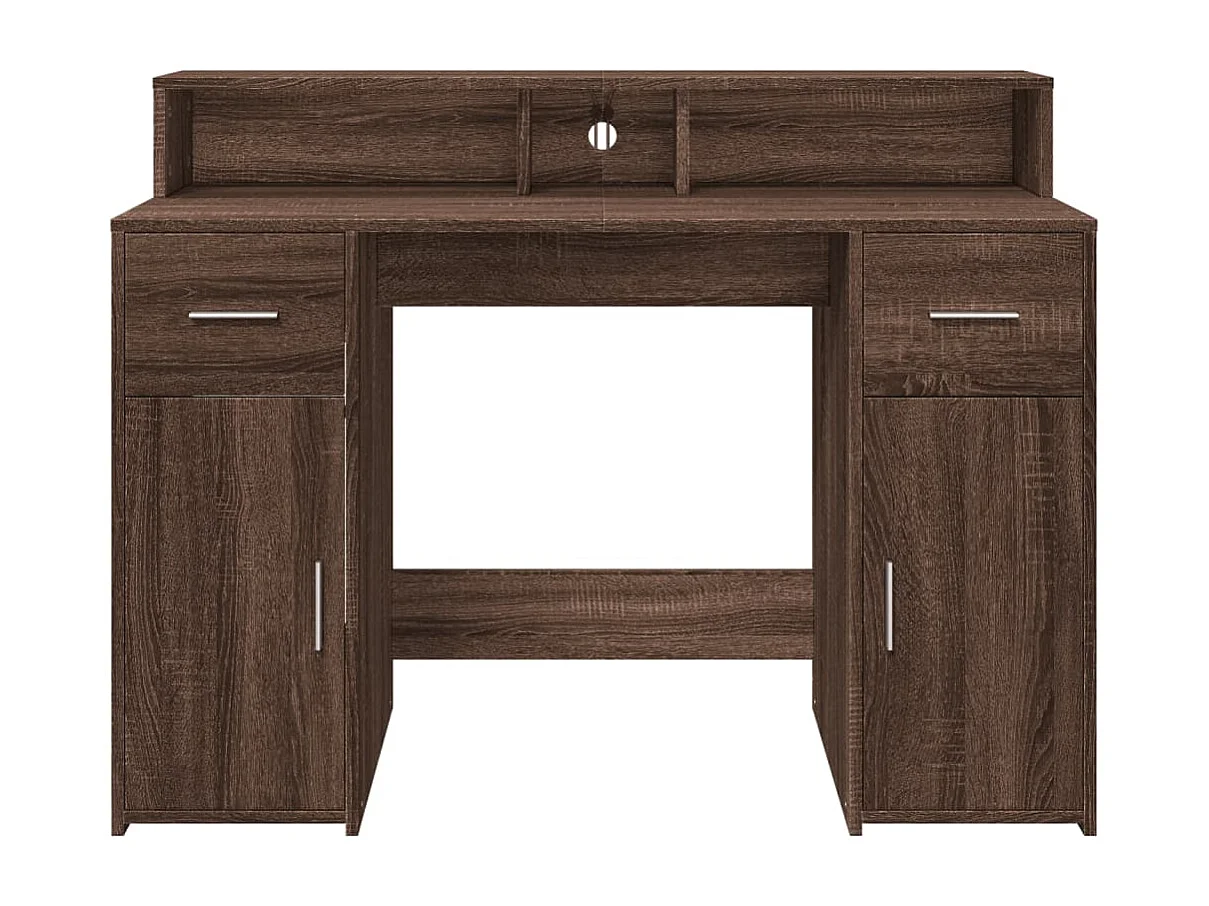 Scrivania e luci a LED in legno ingegnerizzato di rovere marrone