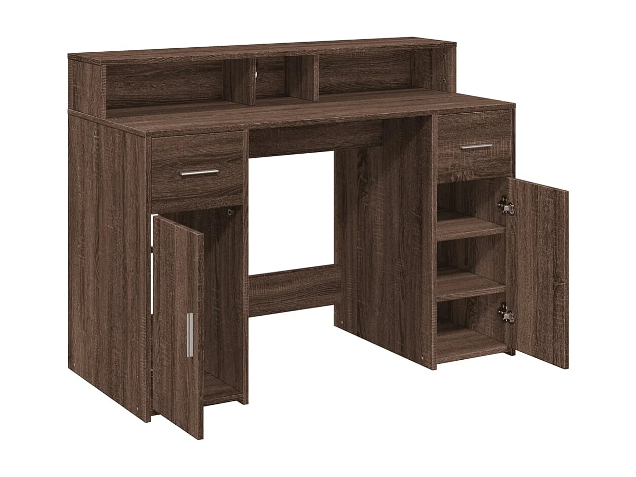 Scrivania e luci a LED in legno ingegnerizzato di rovere marrone