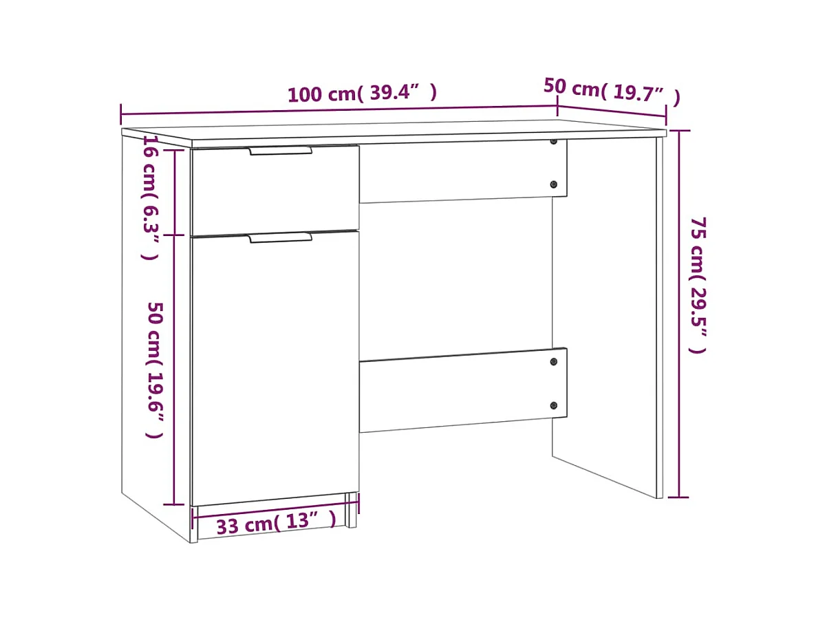 Escritorio de roble ahumado 100x50x75 cm Madera de ingeniería