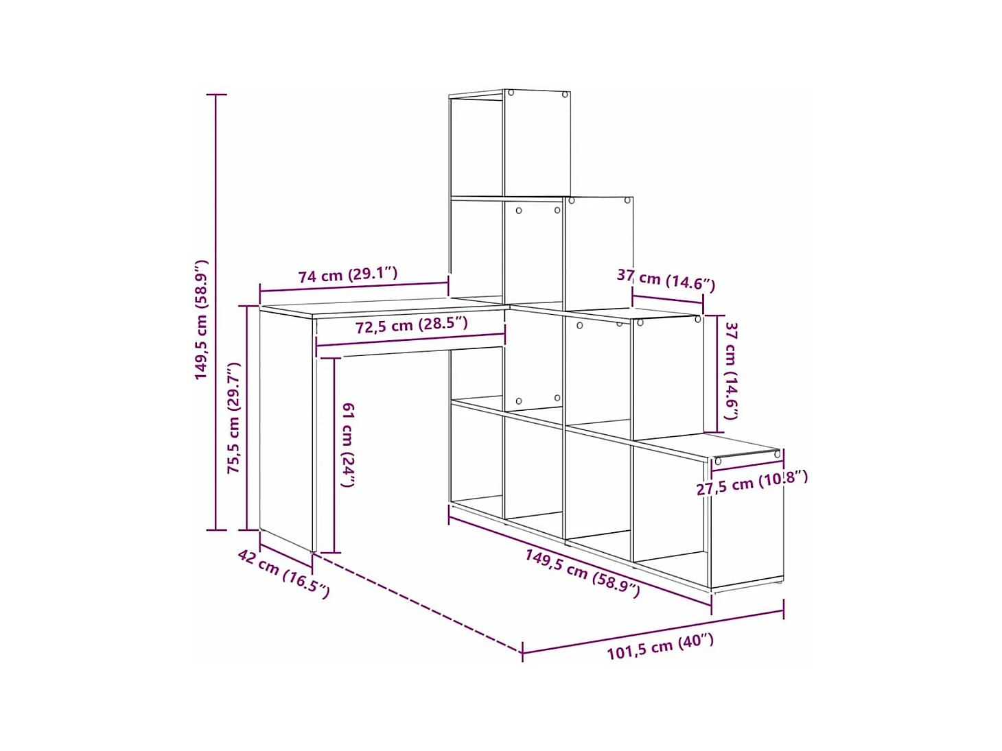 Scrivania angolare bianca 101,5 x 149,5 x 149,5 cm in legno ingegnerizzato