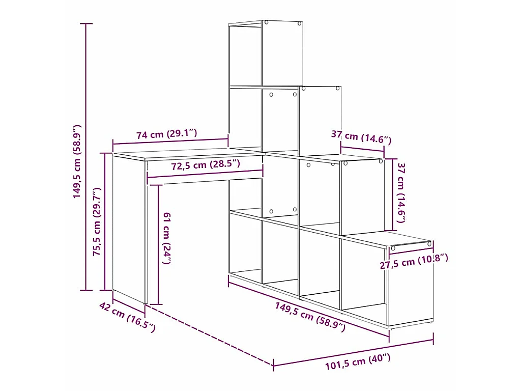 Escritorio de esquina blanco 101,5 x 149,5 x 149,5 cm Madera de ingeniería