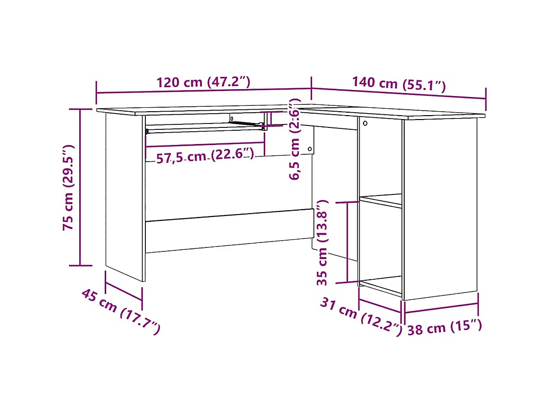 Bureau d'angle vieux bois 120x140x75 cm bois d'ingénierie