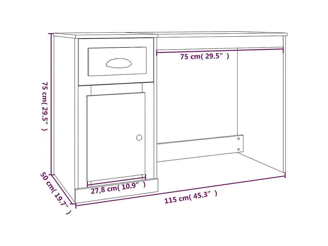 Bureau met lade gerookt eiken 115x50x75 cm bewerkt hout