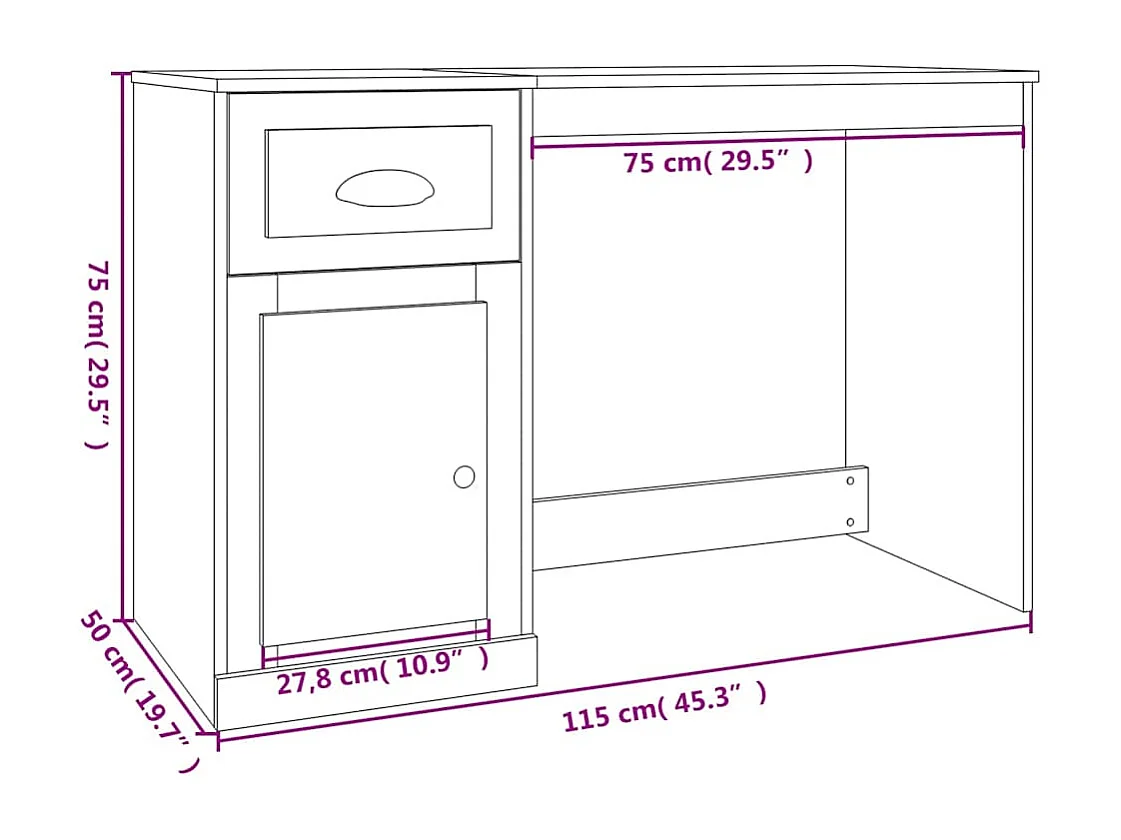 Bureau avec tiroir chêne fumé 115x50x75 cm bois d'ingénierie