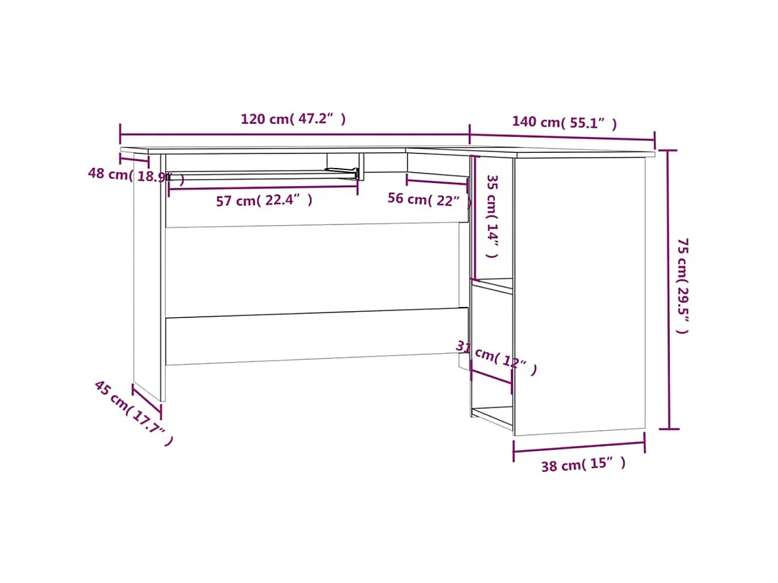 Escritorio de esquina roble marrón 120x140x75 cm madera de ingeniería