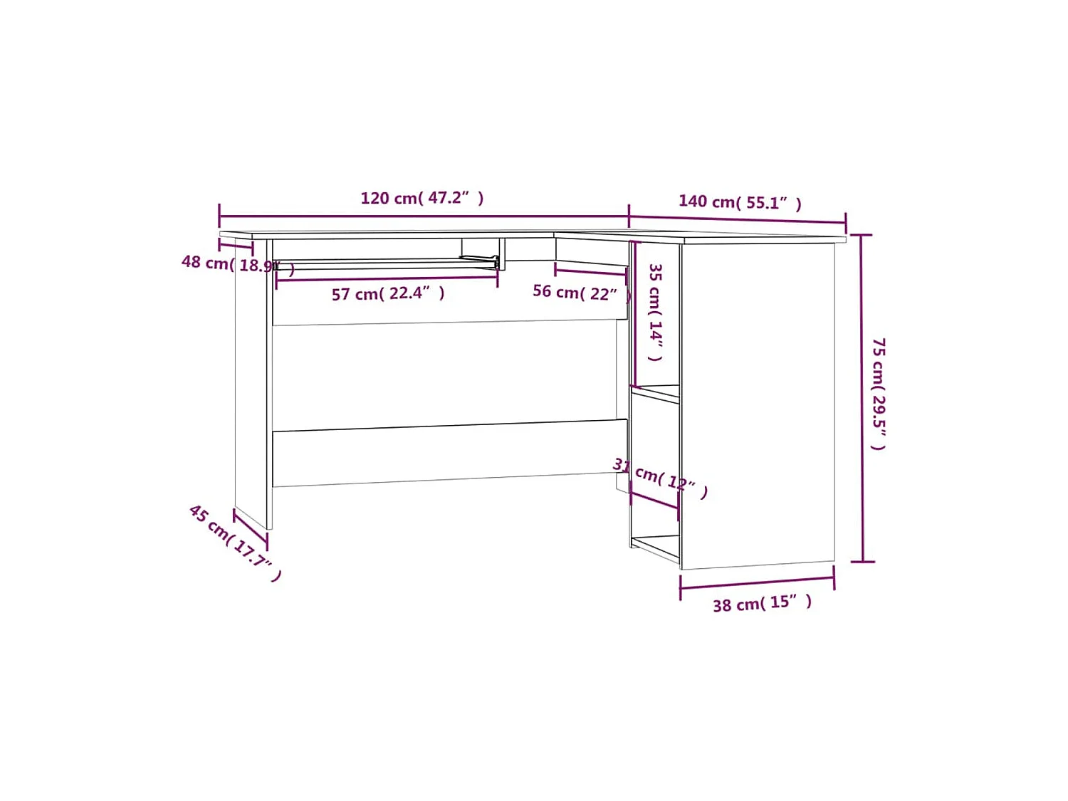 Escritorio de esquina roble marrón 120x140x75 cm madera de ingeniería