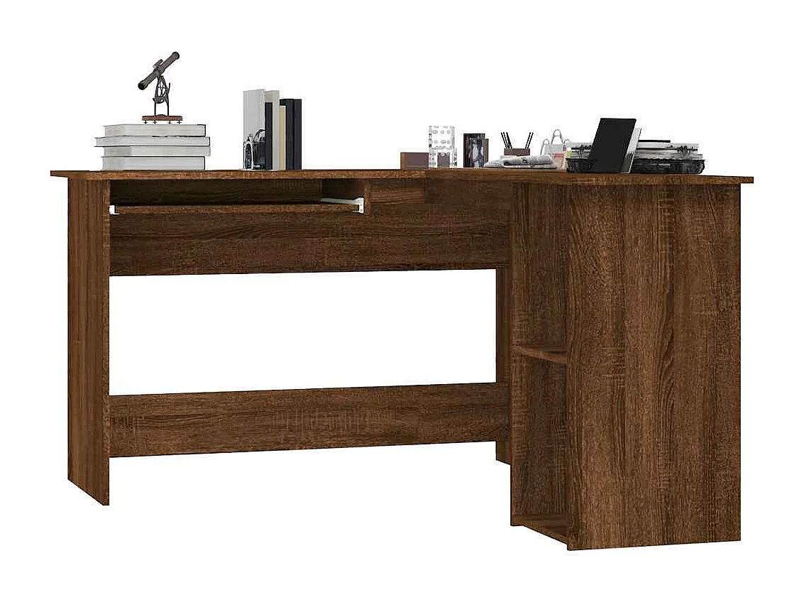 Scrivania angolare in rovere marrone 120x140x75 cm in legno ingegnerizzato
