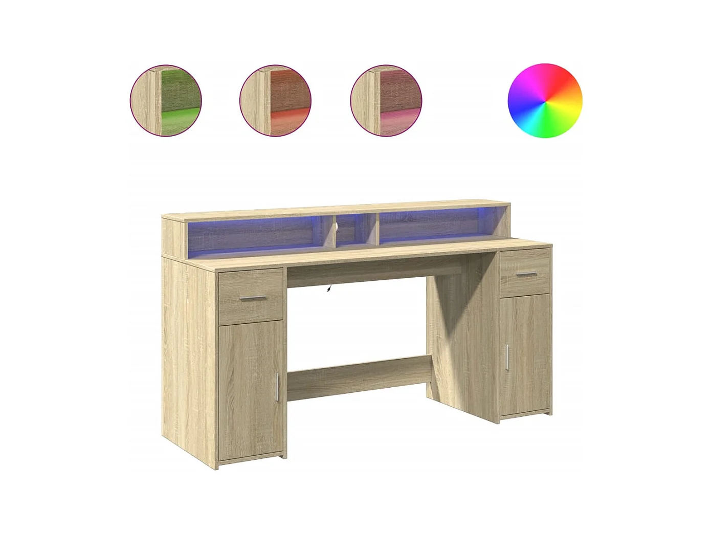 Escritorio con luces LED de madera de ingeniería de roble Sonoma
