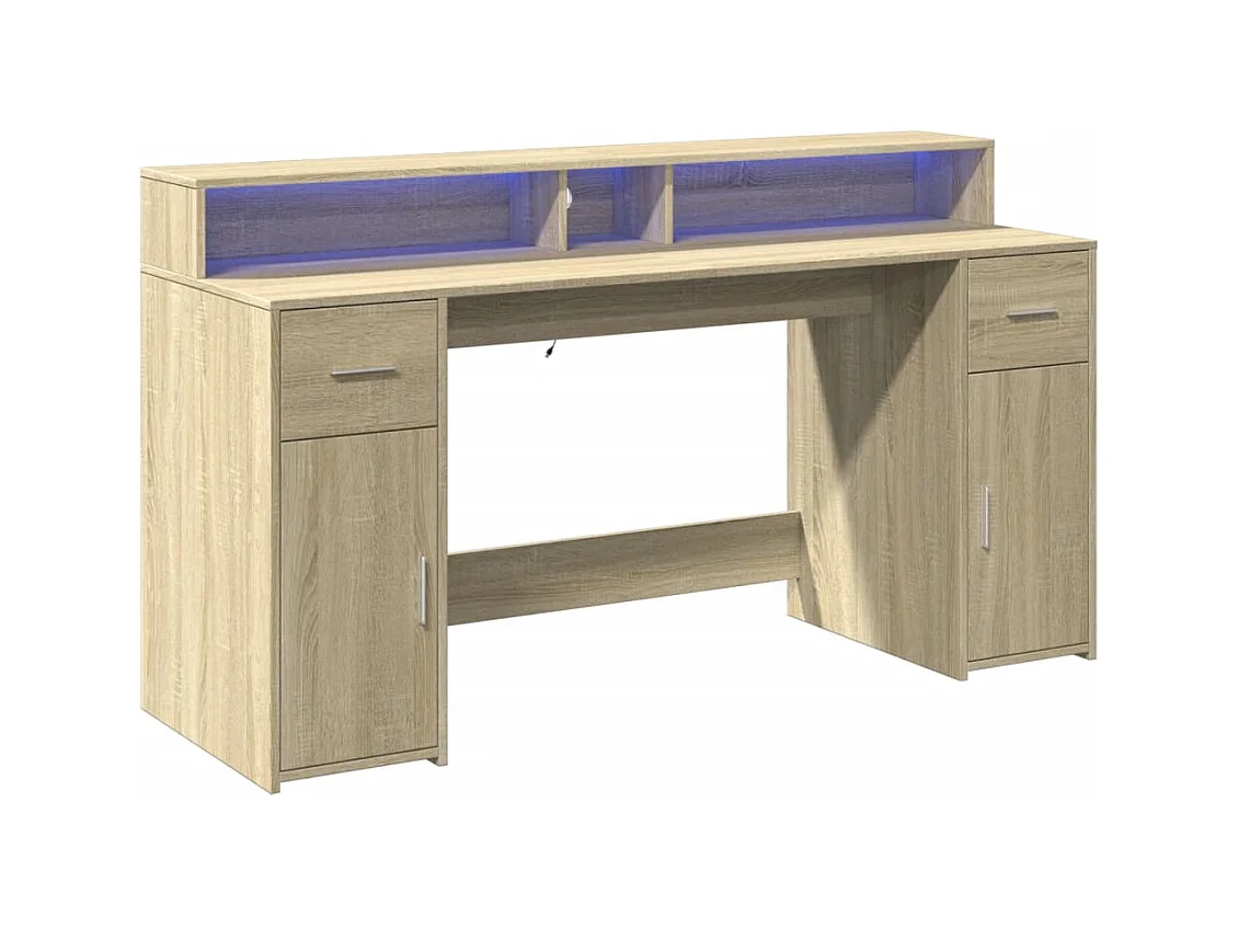 Escritorio con luces LED de madera de ingeniería de roble Sonoma