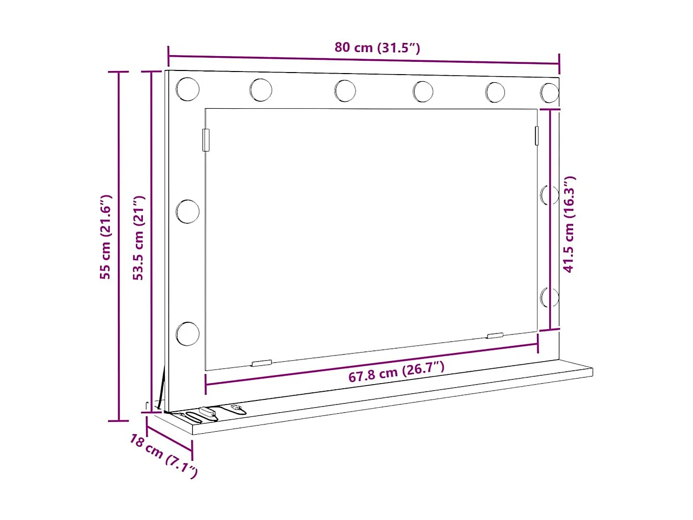 Miroir de vanité avec miroir Gris béton 80 x 55 x 18 cm