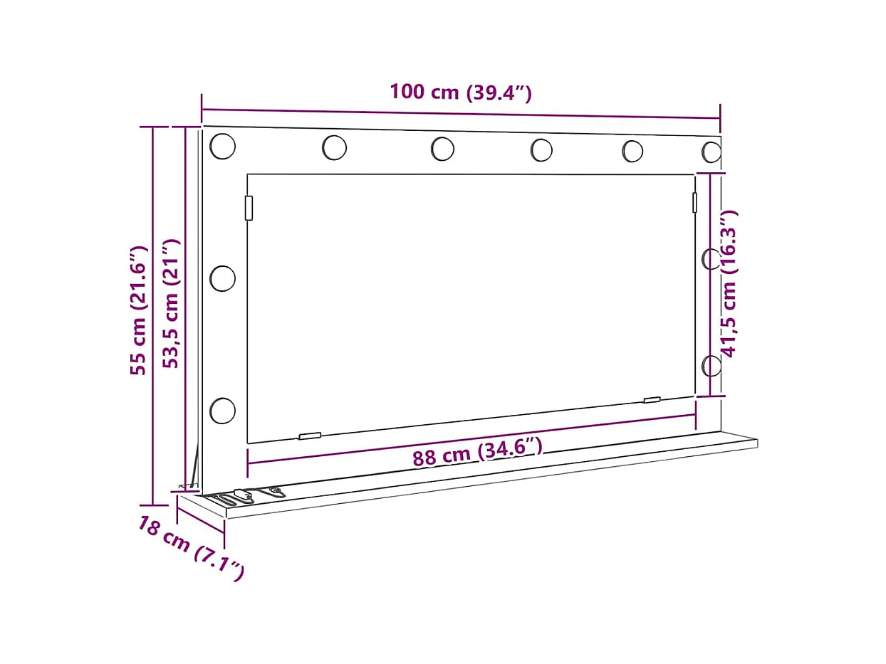 Miroir de vanité avec miroir Chêne noir 100 x 55 x 18 cm