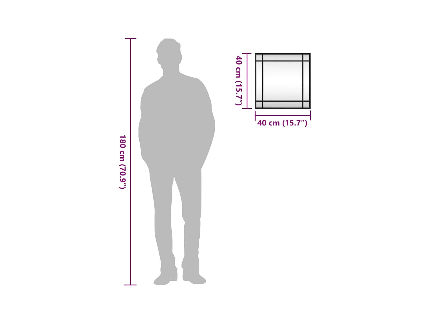 Specchio da parete nero 40x40 cm quadrato in ferro