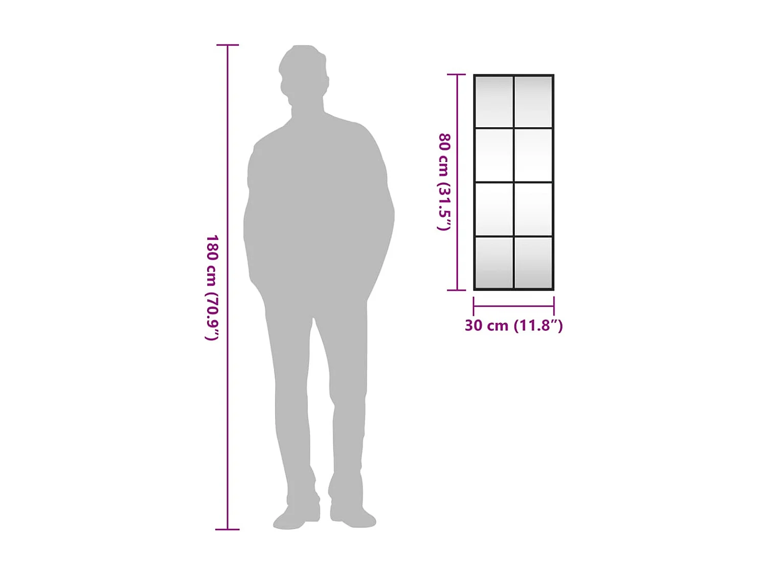 Specchio da parete nero 30x80 cm rettangolare in ferro