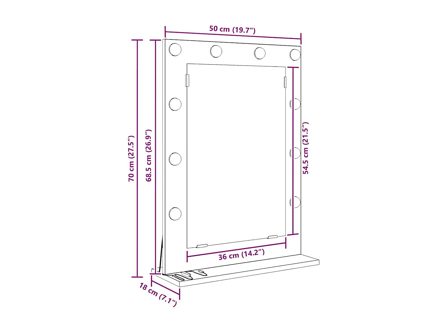 Miroir de vanité avec miroir Gris béton 70 x 50 x 18 cm