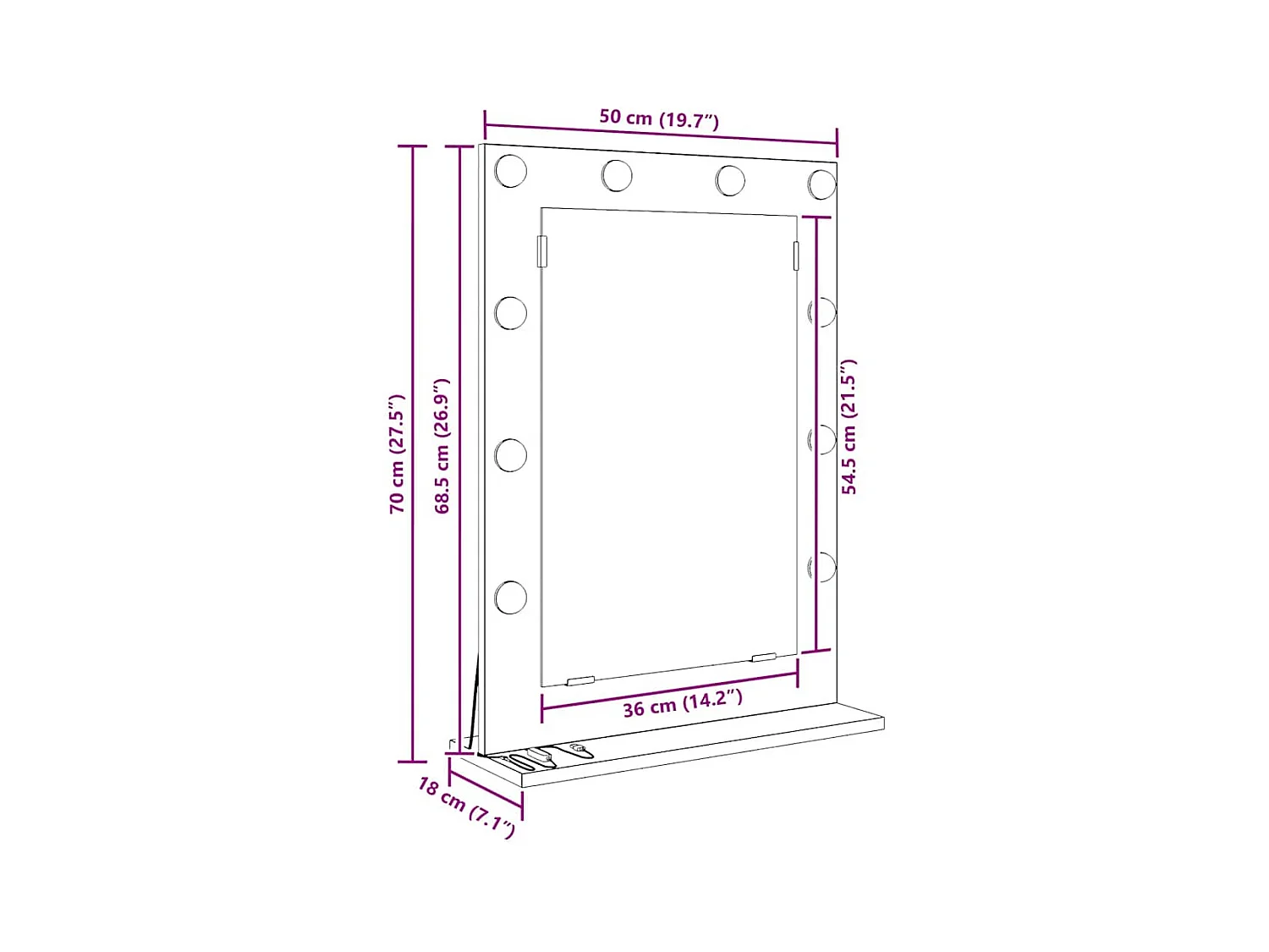 Kaptafelspiegel met spiegel Betongrijs 70 x 50 x 18 cm
