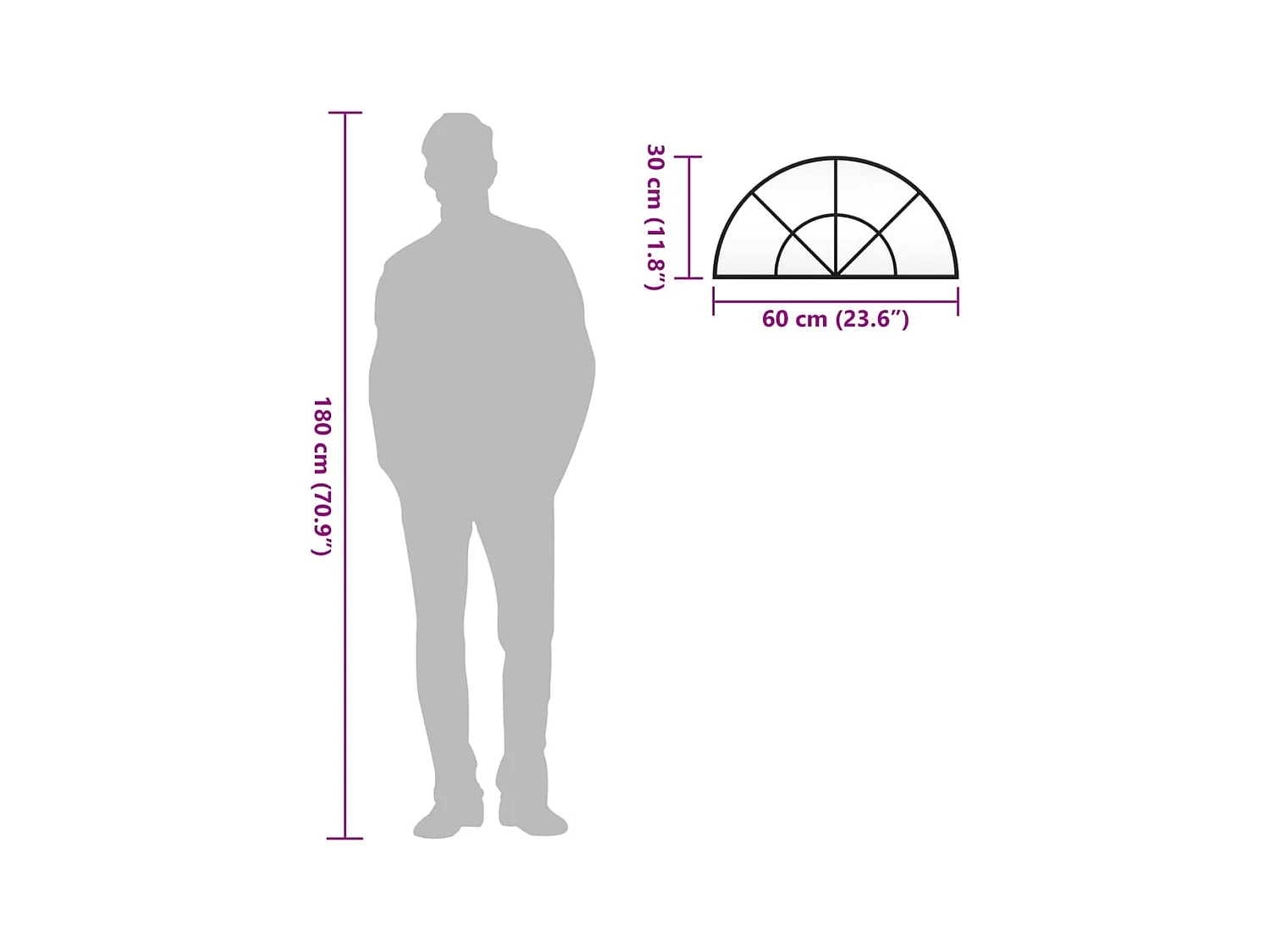 Zwarte wandspiegel 60x30 cm ijzeren boog