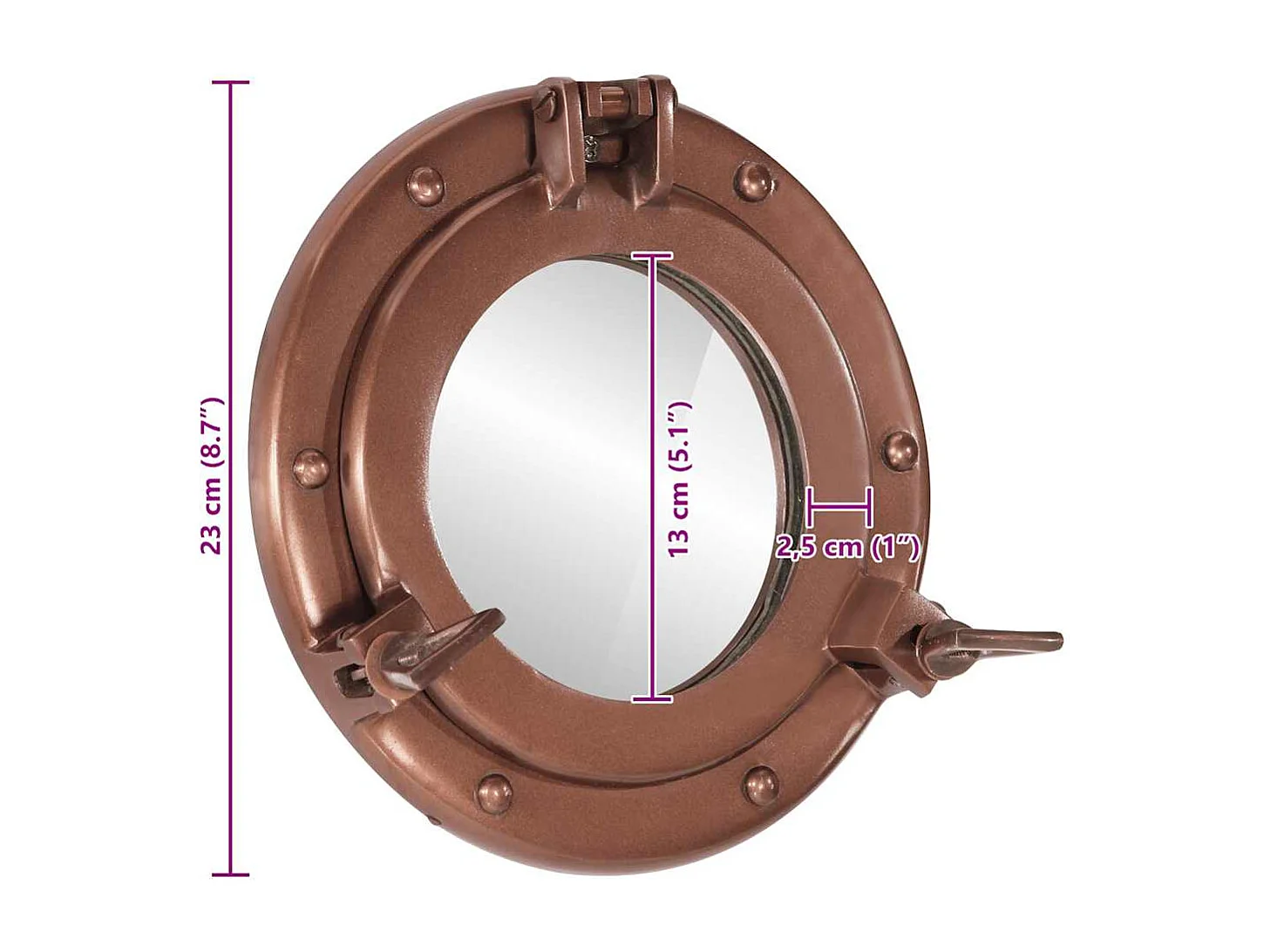 Specchio da parete oblò Ø23 cm alluminio e vetro