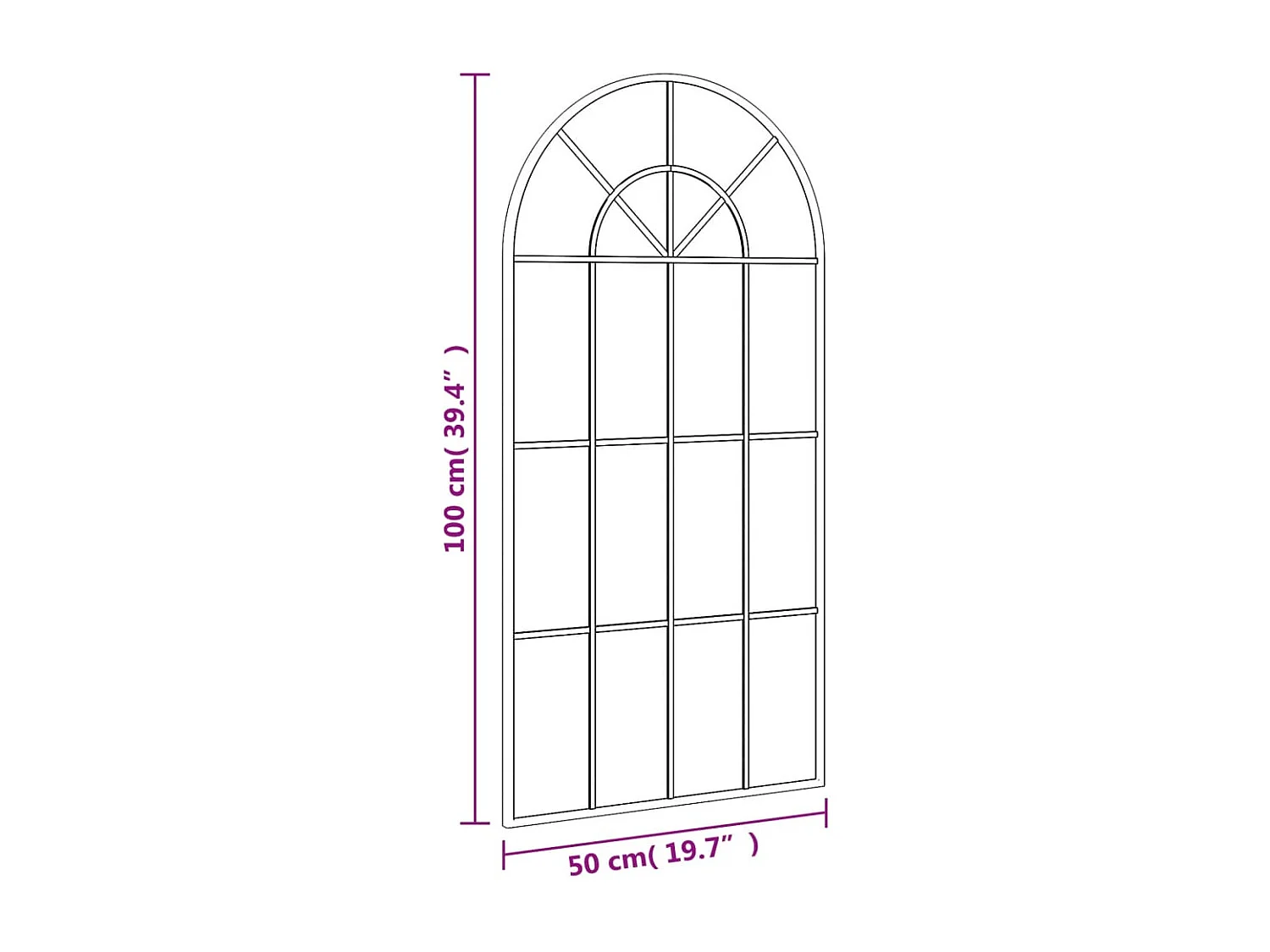 Specchio da parete nero 50x100 cm arco in ferro