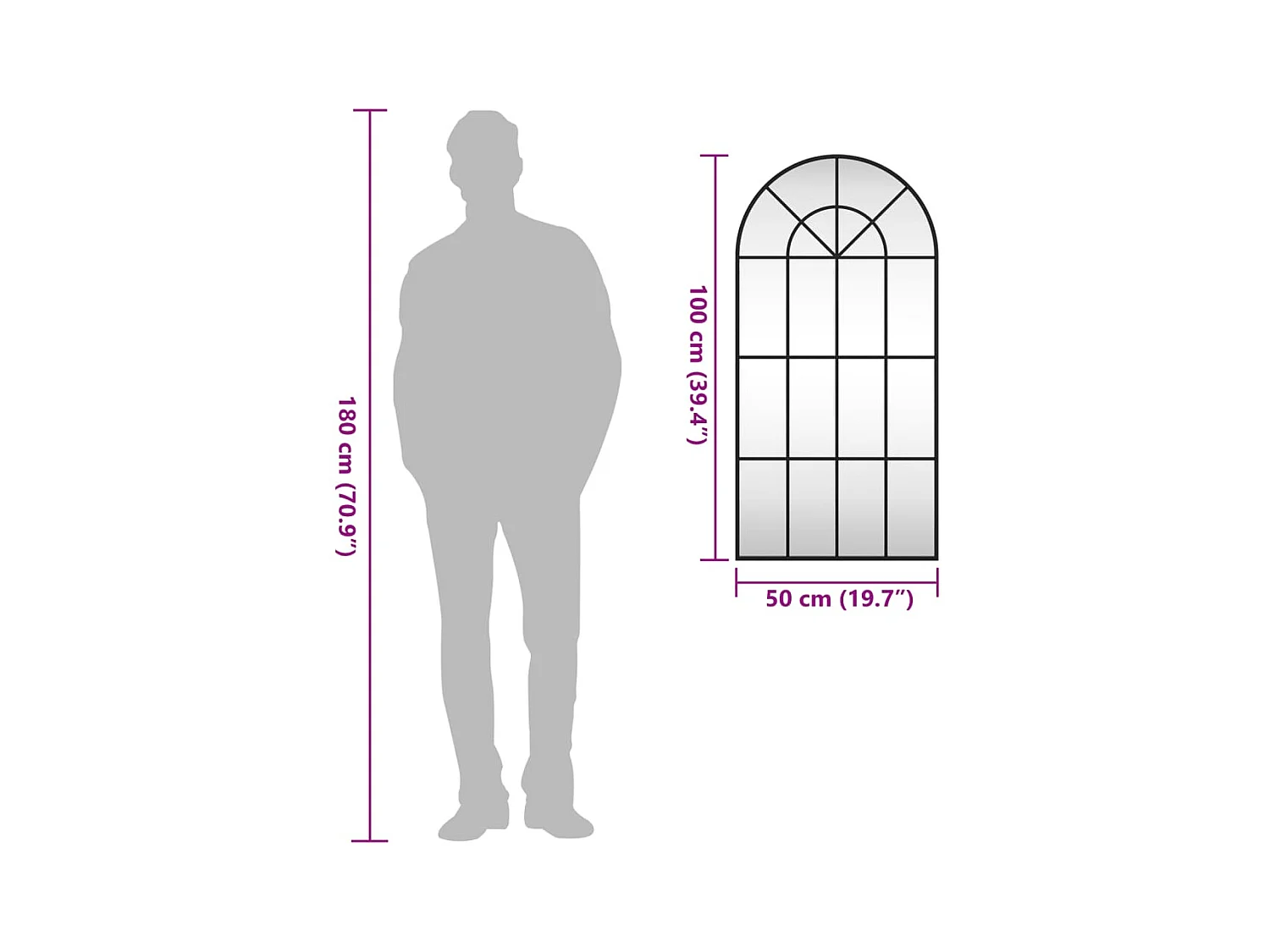 Zwarte wandspiegel 50x100 cm ijzeren boog